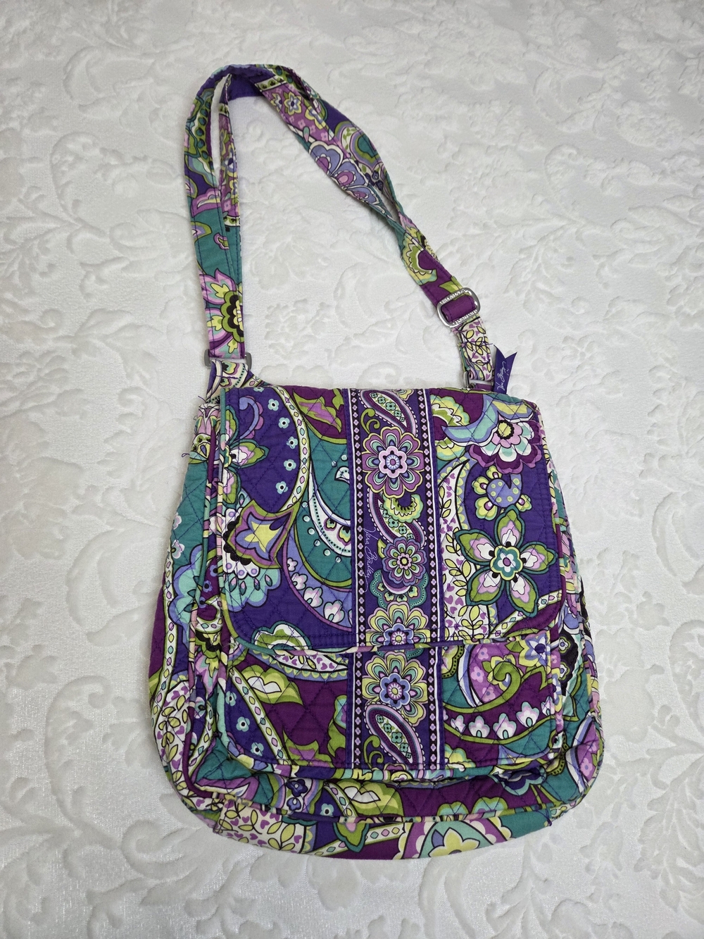 Vera Bradley Plum Crazy Quilted Mailbag Messenger Crossbody Purse